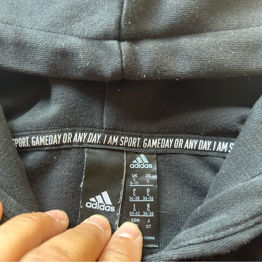 Adidas Cropped Hoodie Women’s Sz S Black/White Full Zip Front Pockets - Picture 3 of 8